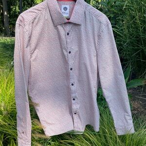 Men's Casual Button Down Shirt with Red Pattern